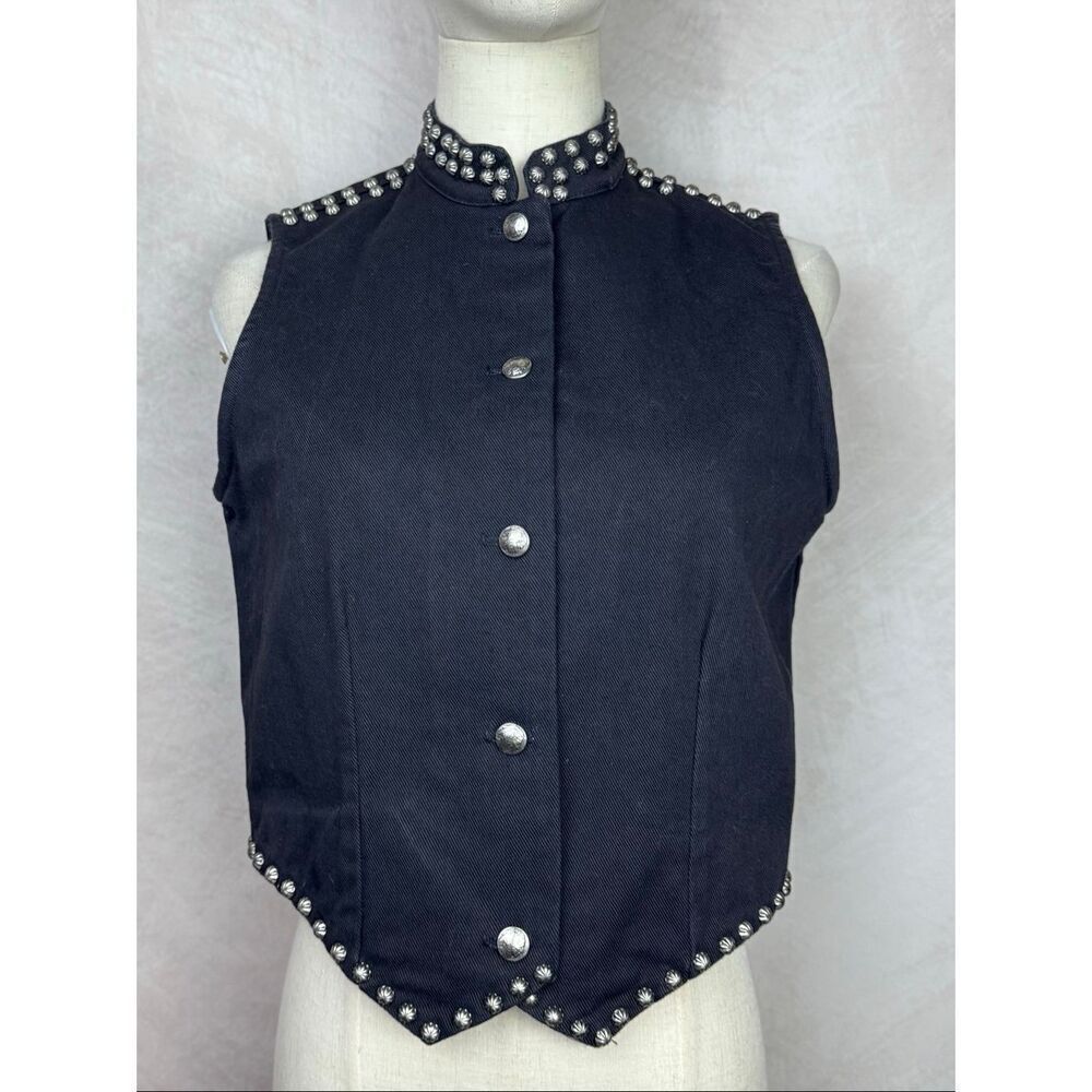 Vintage Miller Stockman Denim Vest Women S Black Silver Coin Button Western